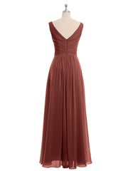 V-neck Chiffon Long Dress of Bridesmaids Terracotta
