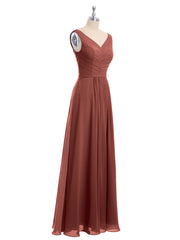 V-neck Chiffon Long Dress of Bridesmaids Terracotta