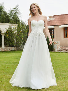 Strapless Sweetheart Lace bodice Tulle Skirt Bridal Gown-Ivory