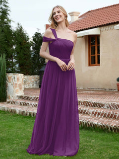 One Shoulder Tulle Long Bridesmaid Gown Grape