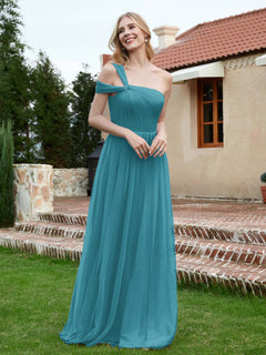 One Shoulder Tulle Long Bridesmaid Gown Jade