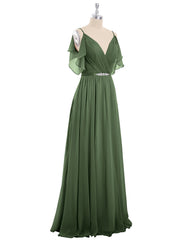 Spaghetti Strap Chiffon Dress with V-neck-Olive Green Plus Size