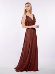 Spaghetti Strap Chiffon Dress with V-neck-Terracotta Plus Size
