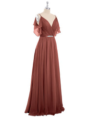 Spaghetti Strap Chiffon Dress with V-neck-Terracotta