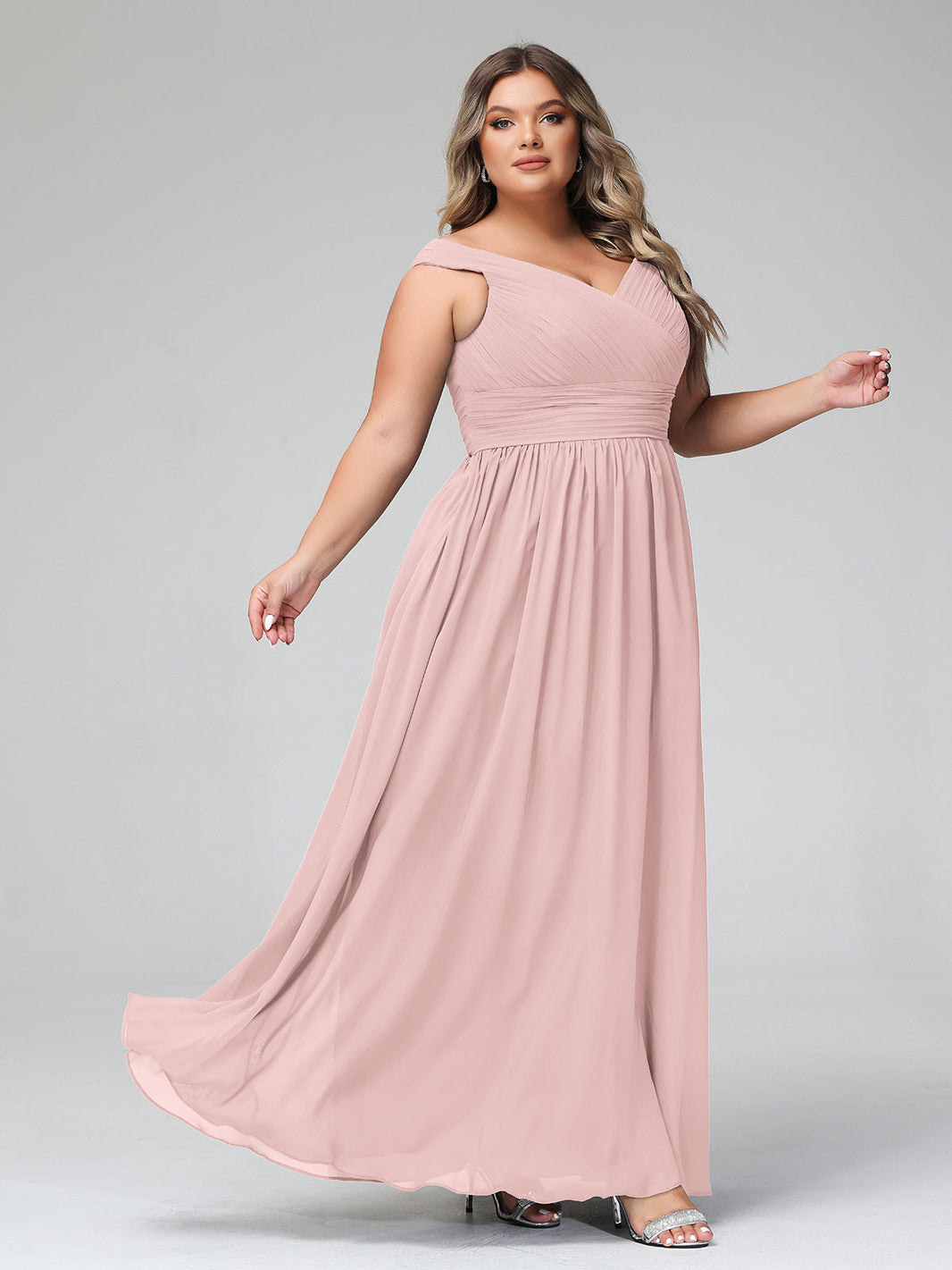 BABARONI Off shoulder V-neck Maxi Dress with Pockets-Dusty Rose, Dusty Rose / US0