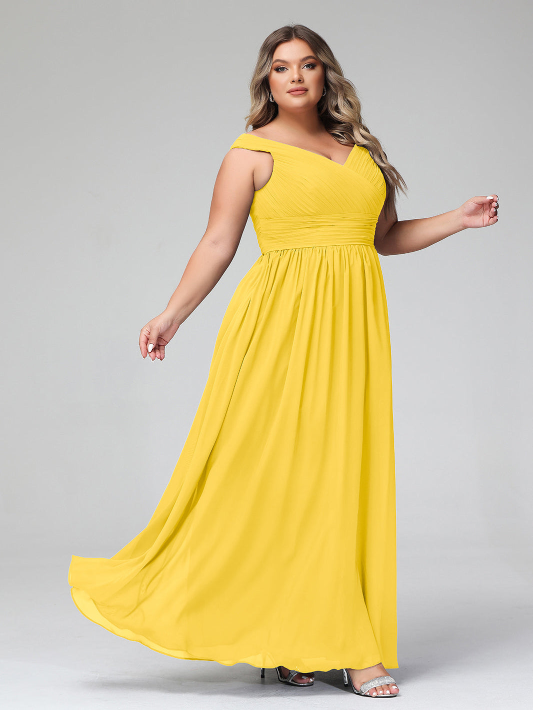 BABARONI Off shoulder V-neck Maxi Dress with Pockets-Marigold, Marigold / US0 BABARONI Off shoulder V-neck Maxi Dress with Pockets-Marigold, Marigold / US0