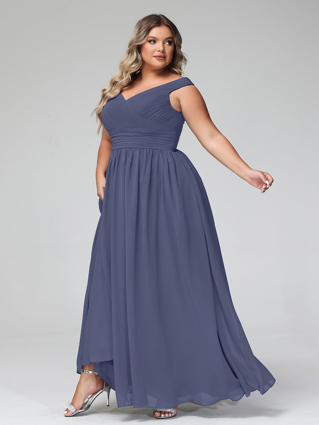 bridesmaid dresses stormy blue BABARONI Off shoulder V-neck Maxi Dress with Pockets-Stormy, Stormy / US0