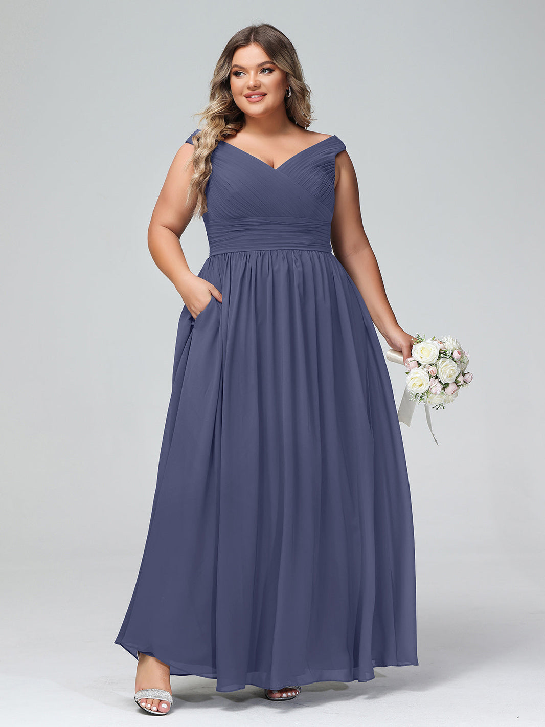 BABARONI Off shoulder V-neck Maxi Dress with Pockets-Stormy, Stormy / US0 BABARONI Off shoulder V-neck Maxi Dress with Pockets-Stormy, Stormy / US0