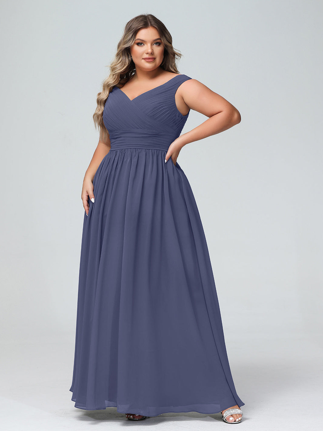 BABARONI Off shoulder V-neck Maxi Dress with Pockets-Stormy, Stormy / US0