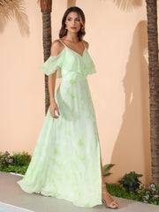 Floor-length V-neck Ruffles Chiffon A-line Dress Sage Dream