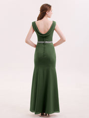 Chiffon Sheath Dress with Beaded Waistband-Olive Green