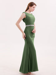 Chiffon Sheath Dress with Beaded Waistband-Olive Green Plus Size