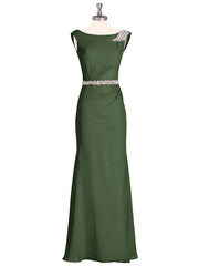 Chiffon Sheath Dress with Beaded Waistband-Olive Green