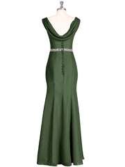 Chiffon Sheath Dress with Beaded Waistband-Olive Green