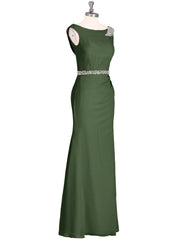 Chiffon Sheath Dress with Beaded Waistband-Olive Green Plus Size