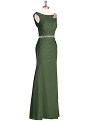 Chiffon Sheath Dress with Beaded Waistband-Olive Green