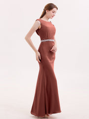 Chiffon Sheath Dress with Beaded Waistband-Terracotta Plus Size