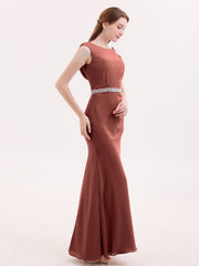 Chiffon Sheath Dress with Beaded Waistband-Terracotta