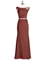 Chiffon Sheath Dress with Beaded Waistband-Terracotta
