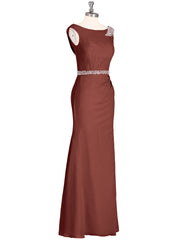 Chiffon Sheath Dress with Beaded Waistband-Terracotta