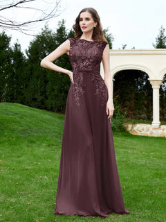 Elegant Illusion Lace Appliqued Dress With Buttons Cabernet