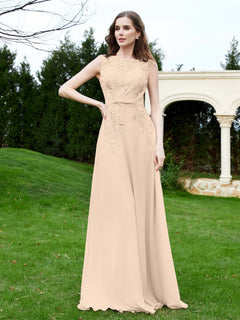 Elegant Illusion Lace Appliqued Dress With Buttons Champagne