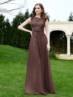 Elegant Illusion Lace Appliqued Dress With Buttons Chocolate
