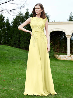 Elegant Illusion Lace Appliqued Dress With Buttons Daffodil