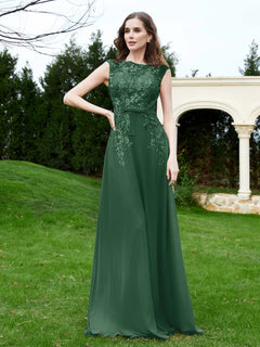 Elegant Illusion Lace Appliqued Dress With Buttons Dark Green