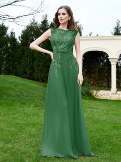 Elegant Illusion Lace Appliqued Dress With Buttons Emerald