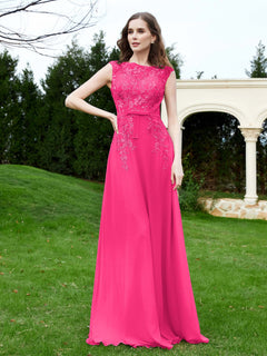 Elegant Illusion Lace Appliqued Dress With Buttons Fuchsia