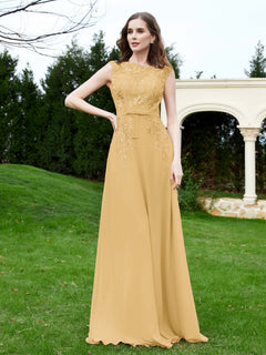 Elegant Illusion Lace Appliqued Dress With Buttons Gold