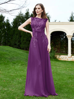 Elegant Illusion Lace Appliqued Dress With Buttons Grape