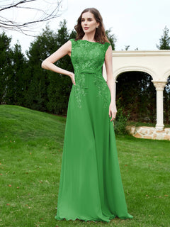 Elegant Illusion Lace Appliqued Dress With Buttons Green