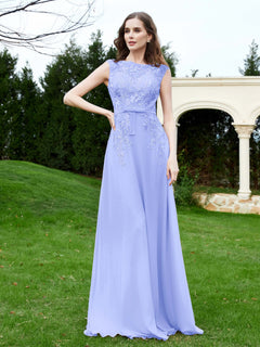 Elegant Illusion Lace Appliqued Dress With Buttons Lavender