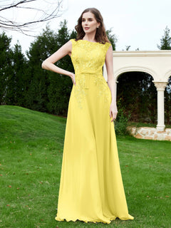 Elegant Illusion Lace Appliqued Dress With Buttons Lemon
