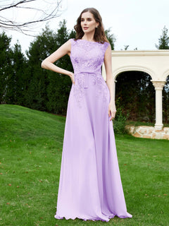 Elegant Illusion Lace Appliqued Dress With Buttons Lilac