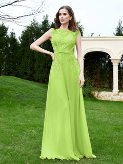 Elegant Illusion Lace Appliqued Dress With Buttons Lime Green