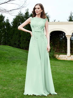 Elegant Illusion Lace Appliqued Dress With Buttons Mint Green