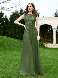 Elegant Illusion Lace Appliqued Dress With Buttons Moss
