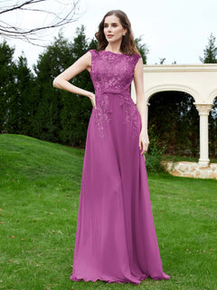 Elegant Illusion Lace Appliqued Dress With Buttons Orchid