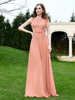 Elegant Illusion Lace Appliqued Dress With Buttons Papaya
