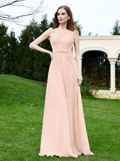 Elegant Illusion Lace Appliqued Dress With Buttons Pearl Pink