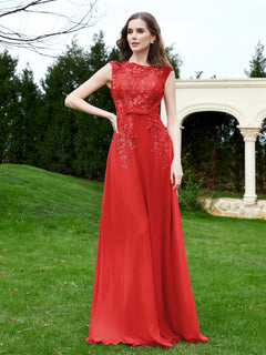 Elegant Illusion Lace Appliqued Dress With Buttons Red