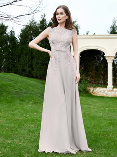 Elegant Illusion Lace Appliqued Dress With Buttons Silver