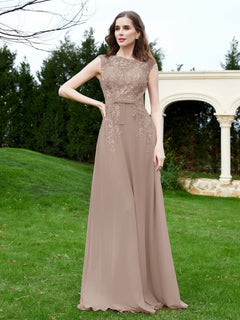 Elegant Illusion Lace Appliqued Dress With Buttons Taupe