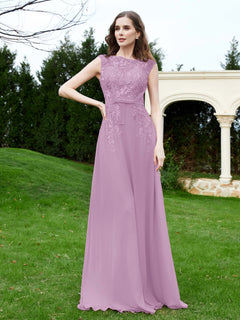 Elegant Illusion Lace Appliqued Dress With Buttons Wisteria