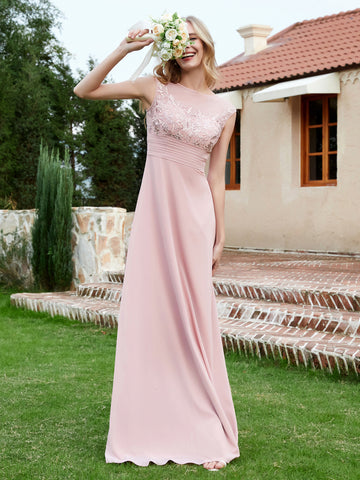Pleated V-neck Chiffon A-Line Dress With Beading Dusty Rose main image 1