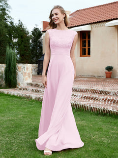 Chiffon And Lace Floor-length A-line Dress Blushing Pink
