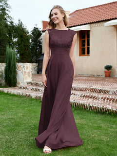 Chiffon And Lace Floor-length A-line Dress Cabernet